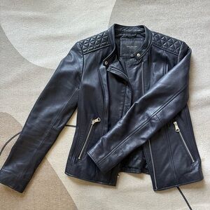 Designer chic Navy Leather Jacket
